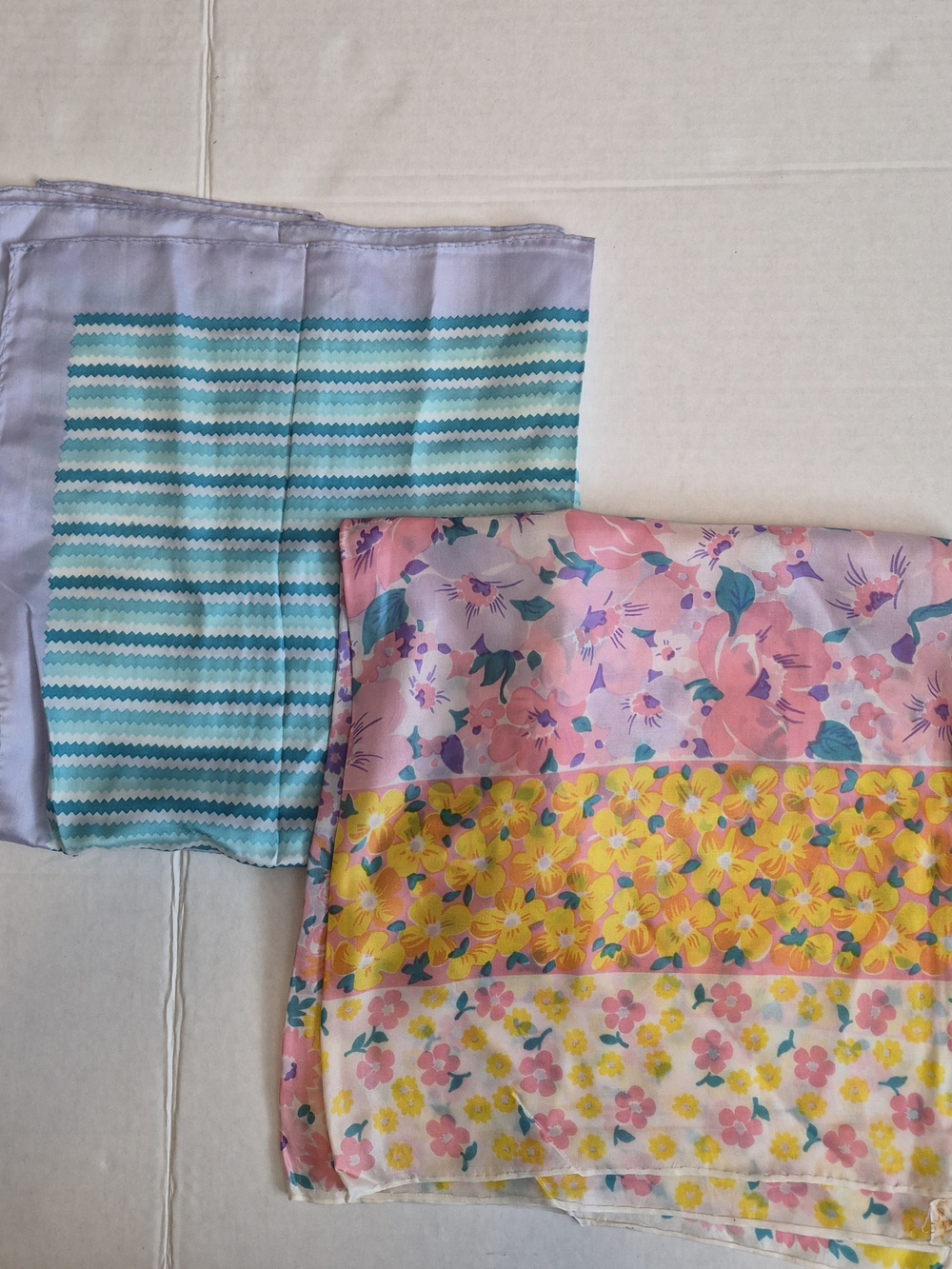Two Vintage Glentex Lightweight Women's Scarf - Stripe and Floral